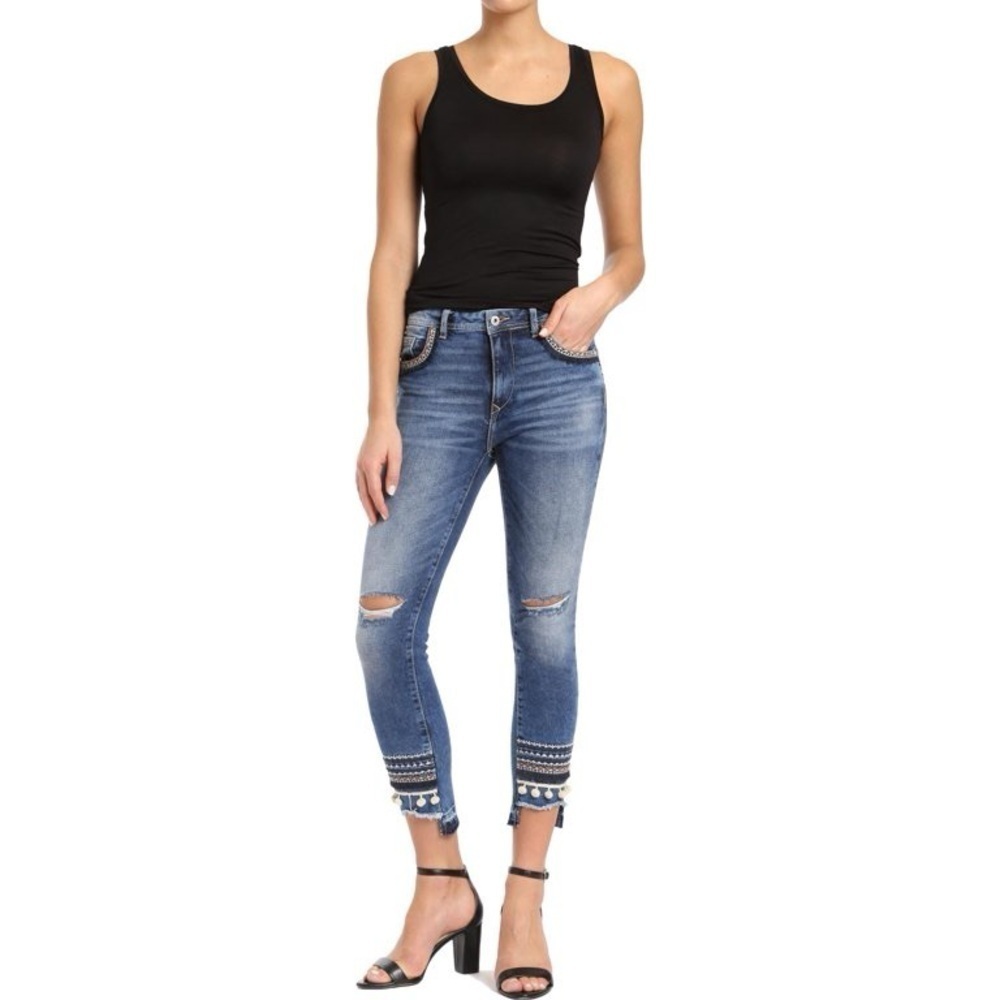 Mavi women Jeans 27 4 crop ankle Tess high rise skinny stretch embroider